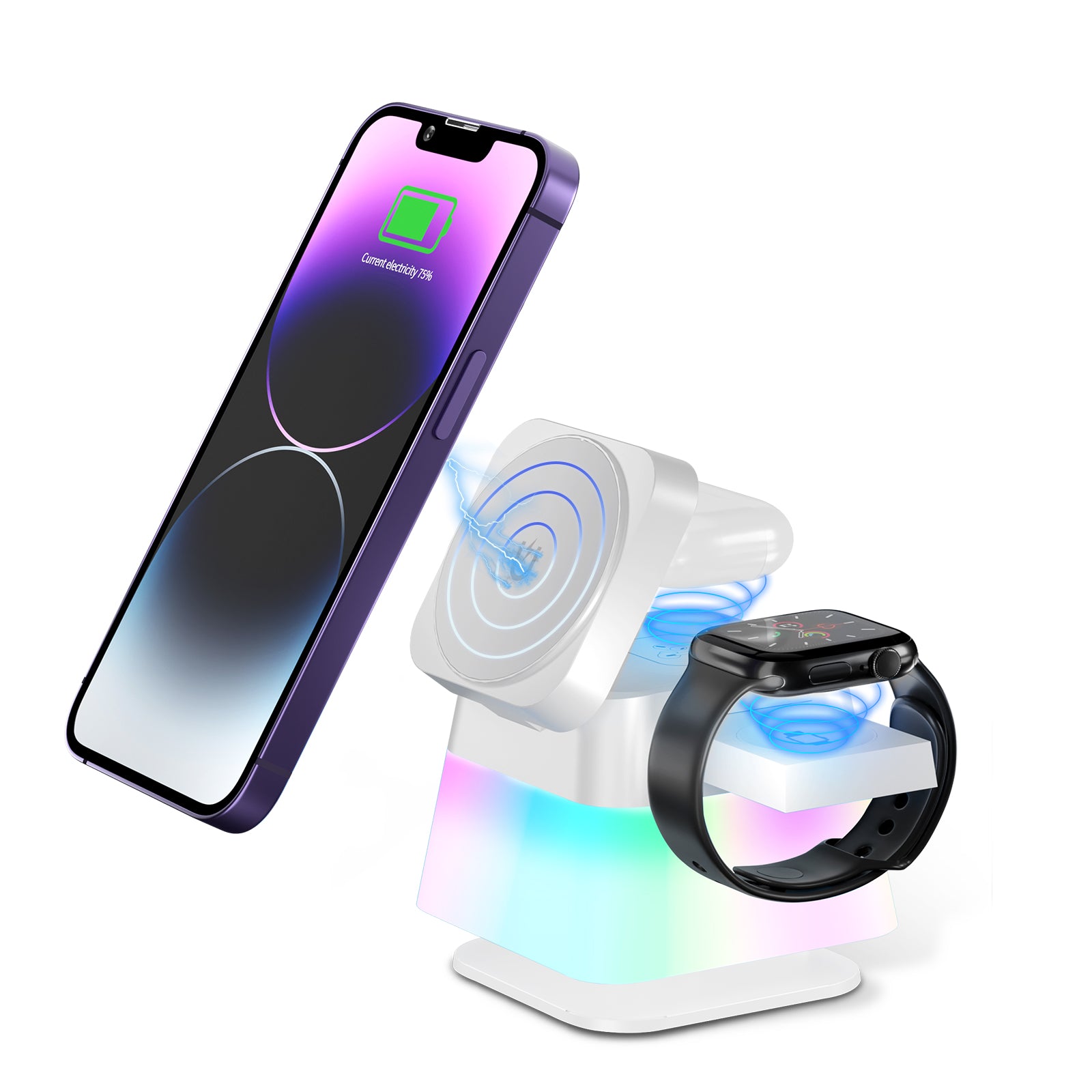 4 in 1 Rotatable Colorful Lighting Wireless Charger Stand for Phone 15 14 13 12 Pro Max 8 7 Holder Magnetic Fast Charging Station